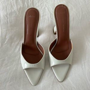 White patent leather Amina Muaddi heeled mule size 6